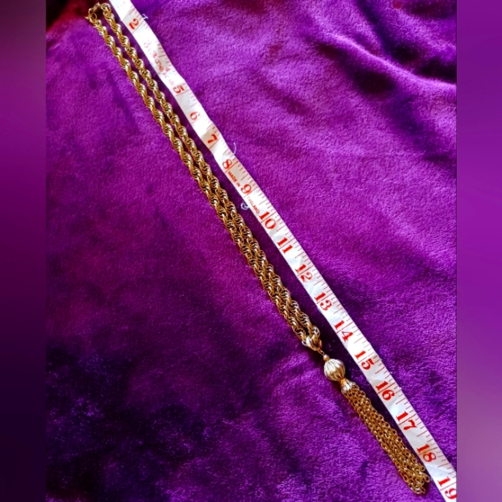 Vintage Boho Gold Chain Tassel Necklace Unmarked 70's Jewelry - Picture 5 of 6